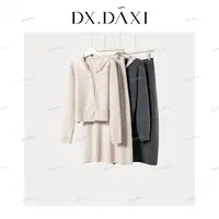 DX.DAXI【邂逅】连帽蕾丝秋冬温柔套装毛衣半身裙两件套