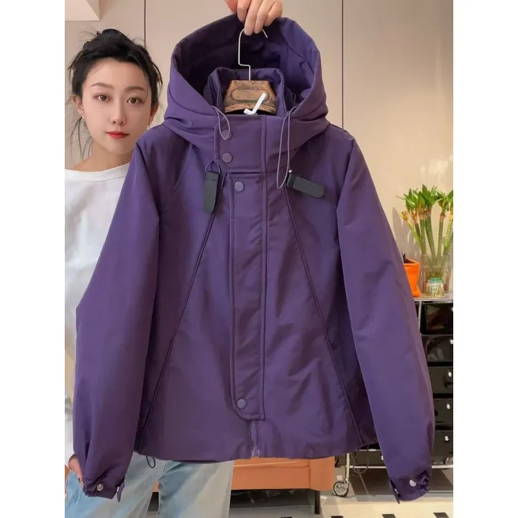 200-300斤设计感韩系春秋新款大码工装宽松外套女时尚纯色冲锋衣