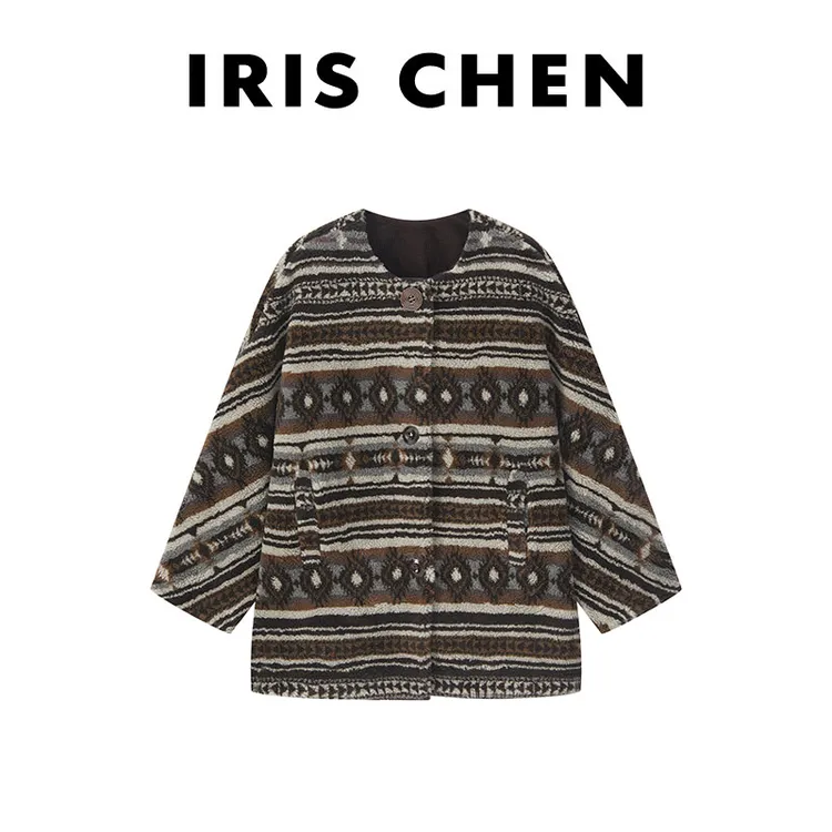 IRIS CHEN 费尔岛 25秋冬950g“波西米亚”颗粒感毛呢外套25WT901