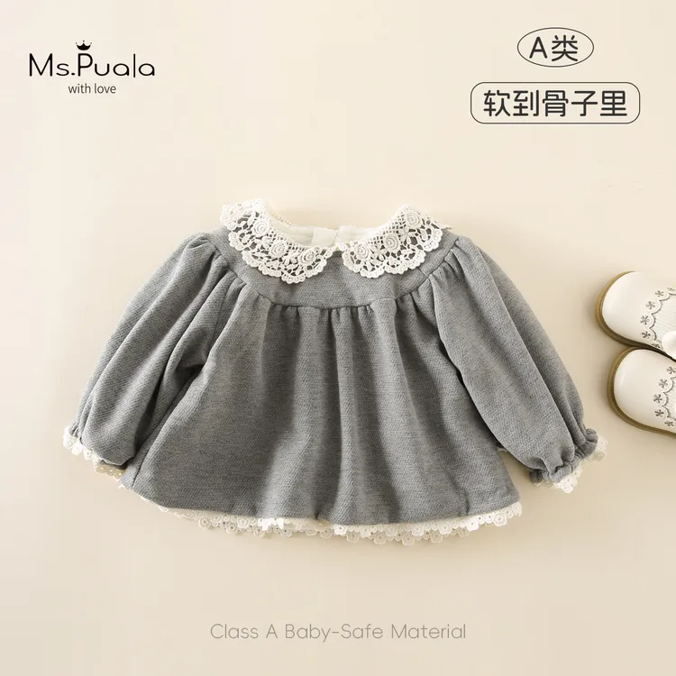 【Ms.Puala】婴幼儿女宝宝秋冬简约舒适加绒衬衫-MD293