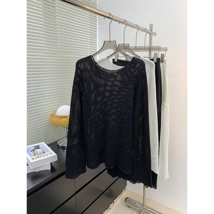 气质好的想转圈圈！慵懒风松弛感针织衫女宽松一字领套头长袖上衣