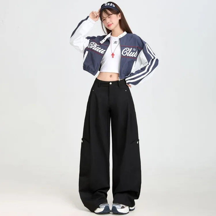 复古工装阔腿休闲裤女2025秋季新款老钱风高腰显瘦百搭宽松直筒裤