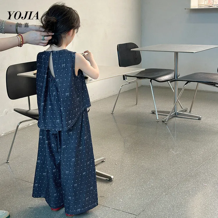 戴维贝拉【断码】YOJIA女童牛仔套装夏季2025新款甜美上衣阔腿裤