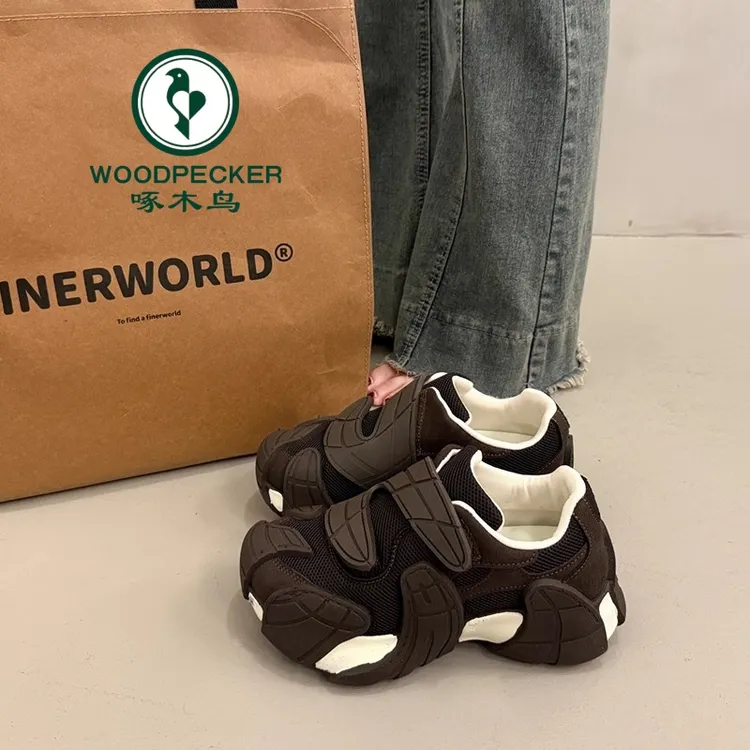 啄木鸟欧货百搭厚底老爹鞋女小个子增高2025爆款秋季休闲阿甘鞋