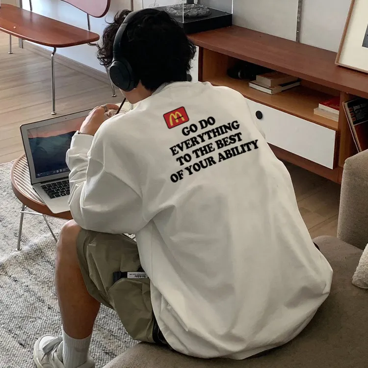 潮牌原创麦当劳字母印花纯棉长袖t恤男秋冬季美式重磅圆领ins上衣