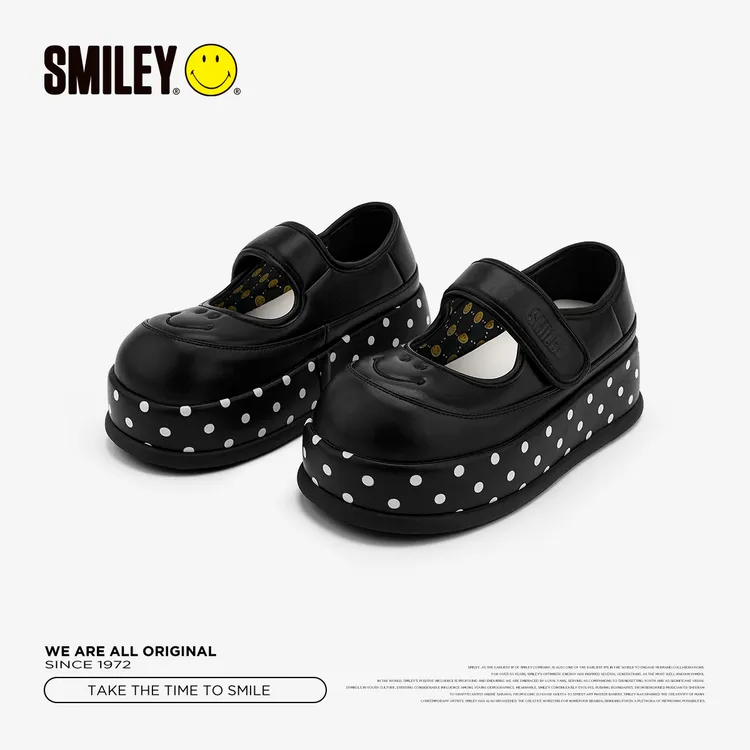 SMILEY笑脸女夏季外穿休闲时尚百搭韩系波点交叉绑带增高玛丽珍