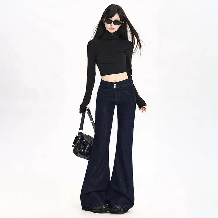 深原牛莱赛尔天丝微喇牛仔裤女夏薄款2025丹宁高腰弹力显瘦喇叭裤