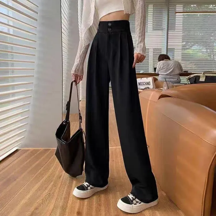 夏季新款显瘦窄版阔腿裤女百搭西装裤宽松休闲垂坠感直筒裤子潮