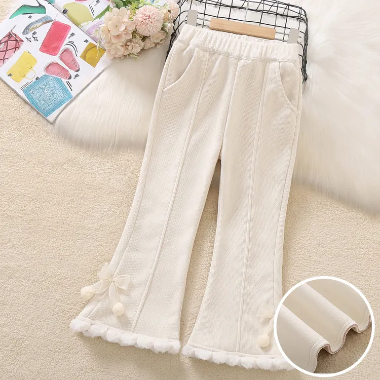 女童喇叭裤秋冬款2025新款洋气时髦儿童毛球加厚女童加绒裤子