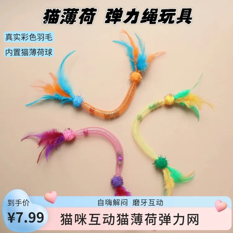 弹力网自嗨猫玩具猫薄荷球啃咬逗猫玩具自嗨羽毛幼猫自嗨宠物玩具