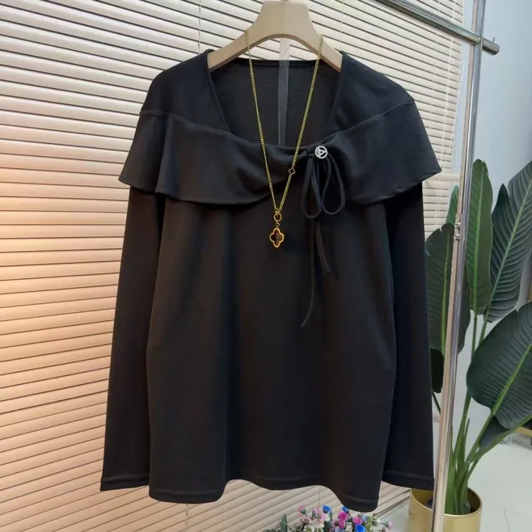 胖mm欧货时尚气质显瘦韩版法式减龄6610长袖时髦简约女人衫