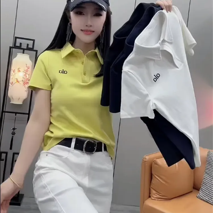 2025夏季新款POLO领刺绣字母正肩短袖t恤女时尚百搭ins半袖上衣潮