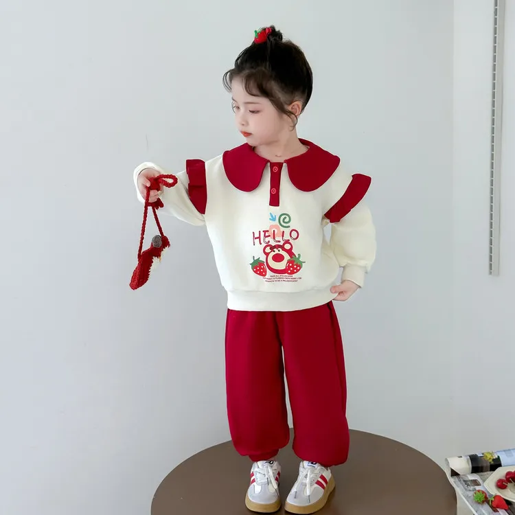 女童卫衣秋装套装2025新款儿童秋季草莓熊卫裤女宝宝休闲两件套潮