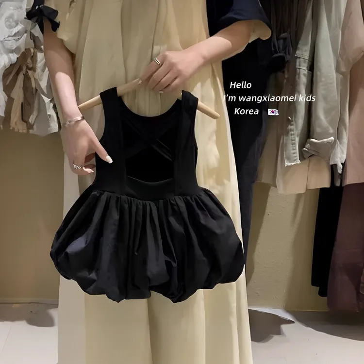 女童连衣裙2025夏季新款儿童韩系纯色蓬蓬裙露背吊带背心公主裙子