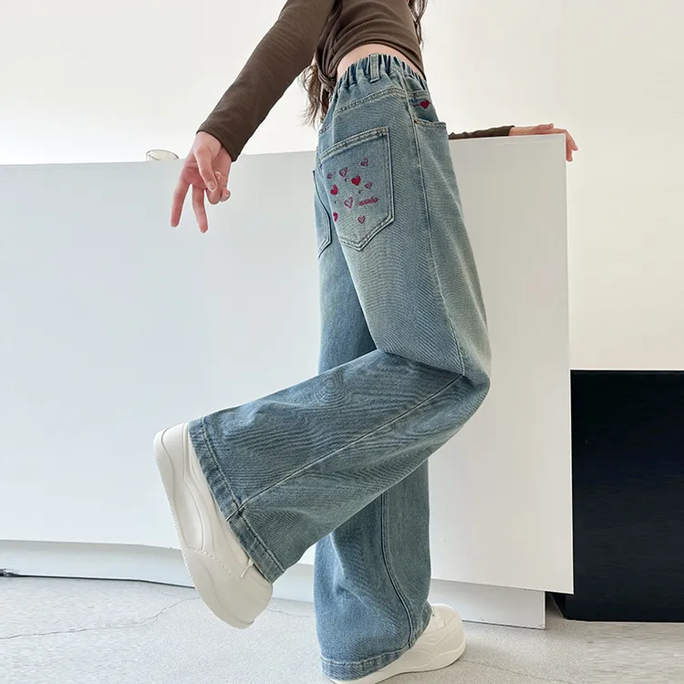 儿童秋装2025年新款大女童装宽松裤子春秋款水洗牛仔裤秋季直筒裤