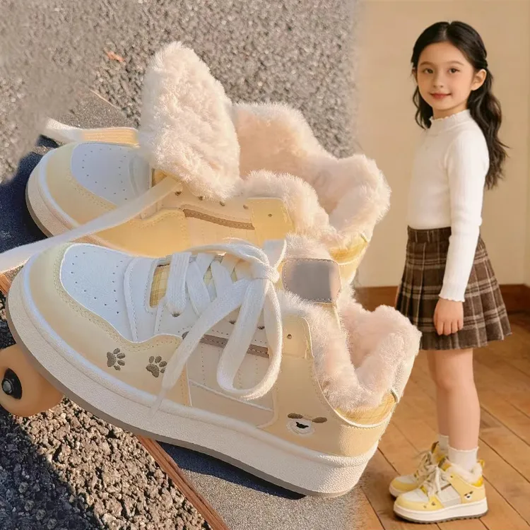 女童鞋子2025新款秋冬款加绒运动鞋儿童板鞋加厚大棉鞋女孩休闲鞋