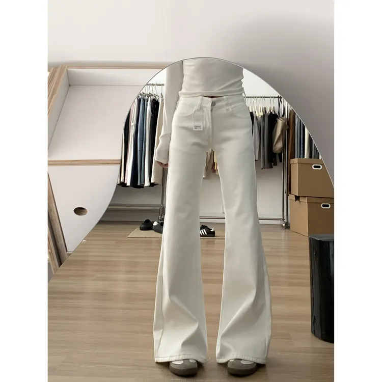 白色微喇牛仔裤女2025秋季新款高腰辣妹显瘦宽松不贴腿拖地喇叭裤