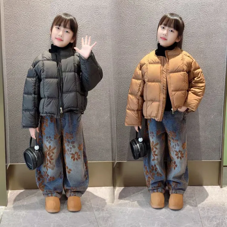 女童时尚短款棉服2025冬季新款韩版宽松加厚保暖面包服加绒卫裤