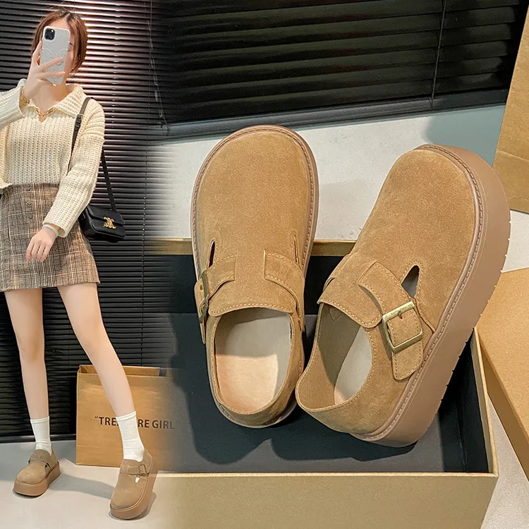 复古全包勃肯鞋女2025春季新款厚底松糕百搭增高一脚蹬博肯单鞋女