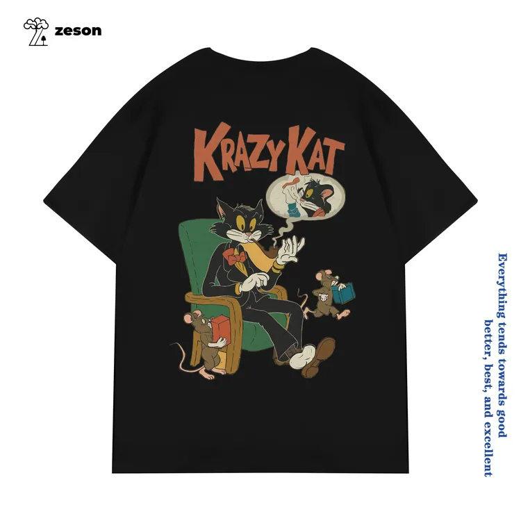 水洗圆领短袖修身型印花夏季T恤休闲美式情侣半袖