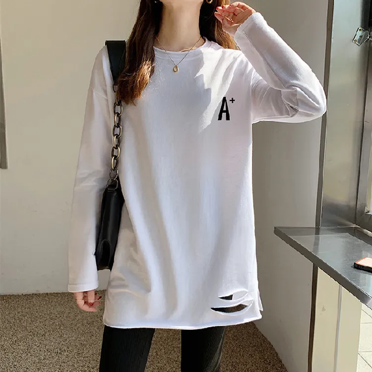 爆款白色T恤女内搭2025秋冬季叠穿长袖中长款宽松加绒打底衫上衣