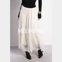 Melinda Li【天鹅湖畔】浪漫复古宫廷风蕾丝珠片绣高腰松紧腰半裙