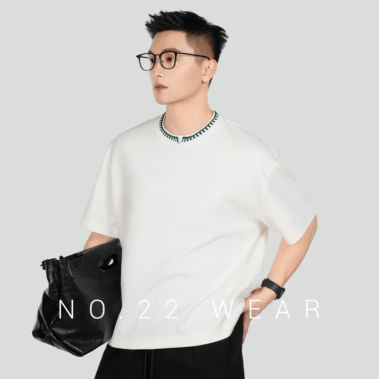 二十二号穿搭【进口专机缝线】夏季双层领小V冰凉高级感休闲短袖T恤