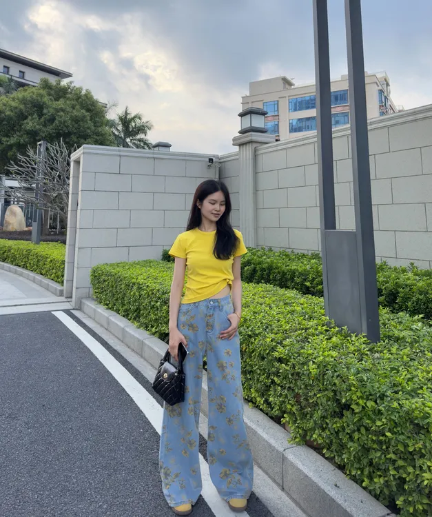 kk （浪漫黄碎花）夏日高腰慵懒宽松阔腿裤