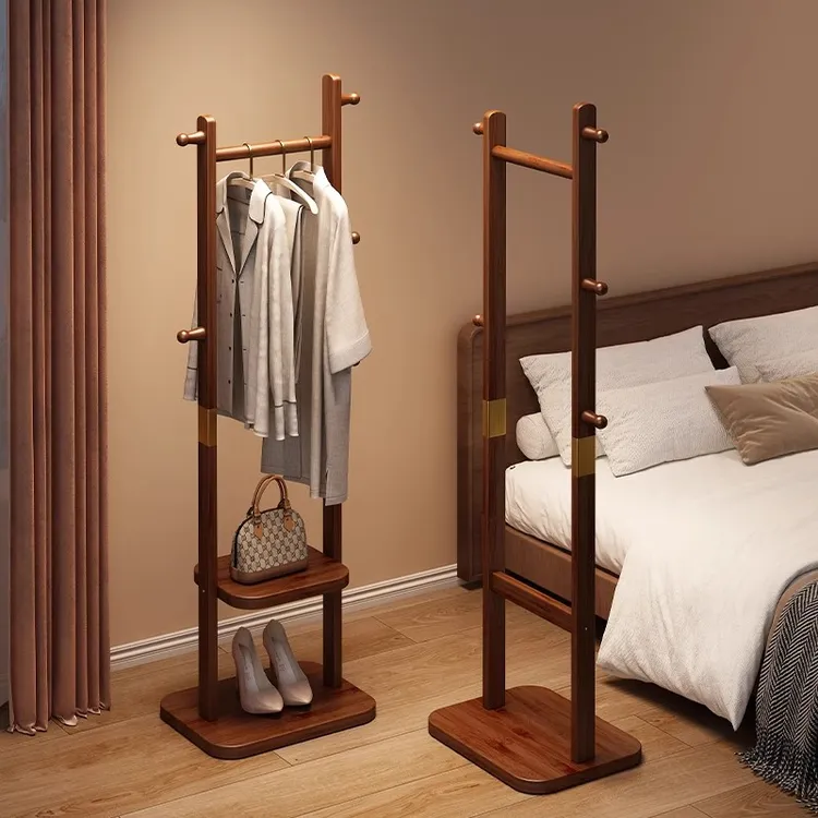 实木挂衣架落地卧室床边晚上放衣神器轻奢风房间衣服置物架衣帽架