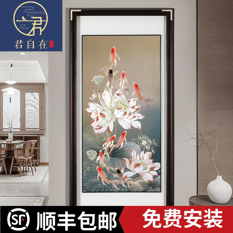 君自在《荷花九鱼》手工铜雕装饰画走廊入户玄关鱼跃龙门好运连连