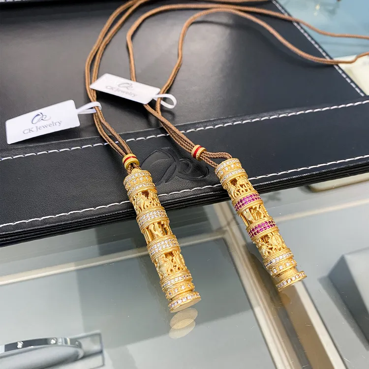 CK 钛钢锆石项链 国潮镶钻六字真言转金筒男女项链国风情侣毛衣链