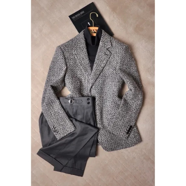 INCHOI 秋冬灰色羊毛混纺亮丝西服轻奢时尚休闲修身