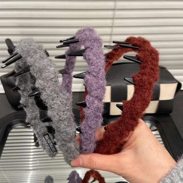 E5152 秋冬温柔百搭毛线针织带齿防滑发箍简约气质脸高颅顶头箍