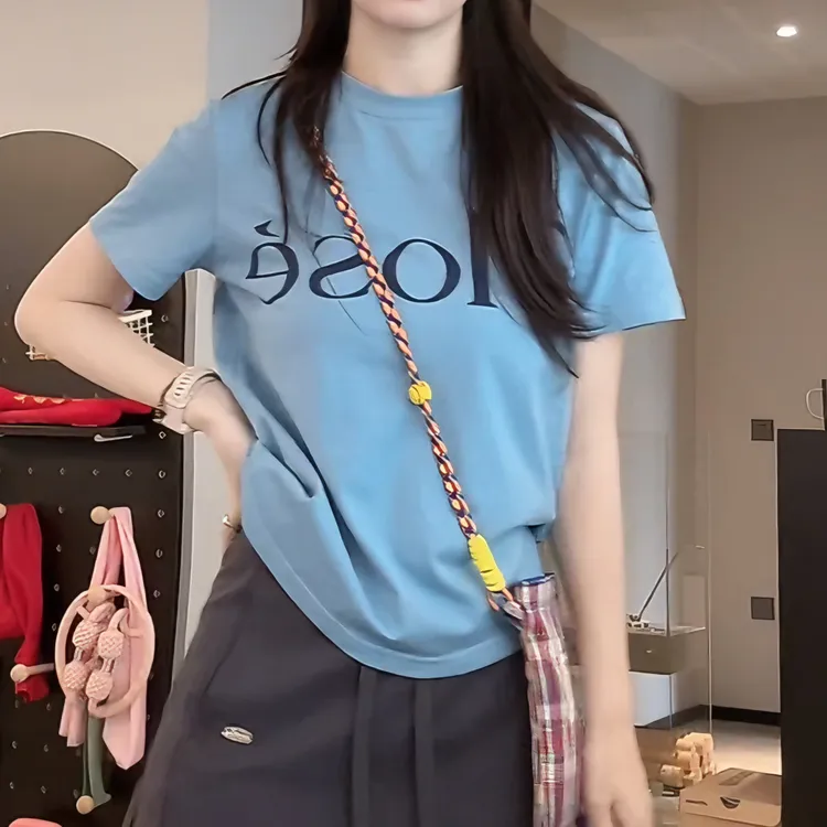 潮牌字母印花圆领短袖T恤女装2025夏季新款简约休闲百搭显瘦上衣