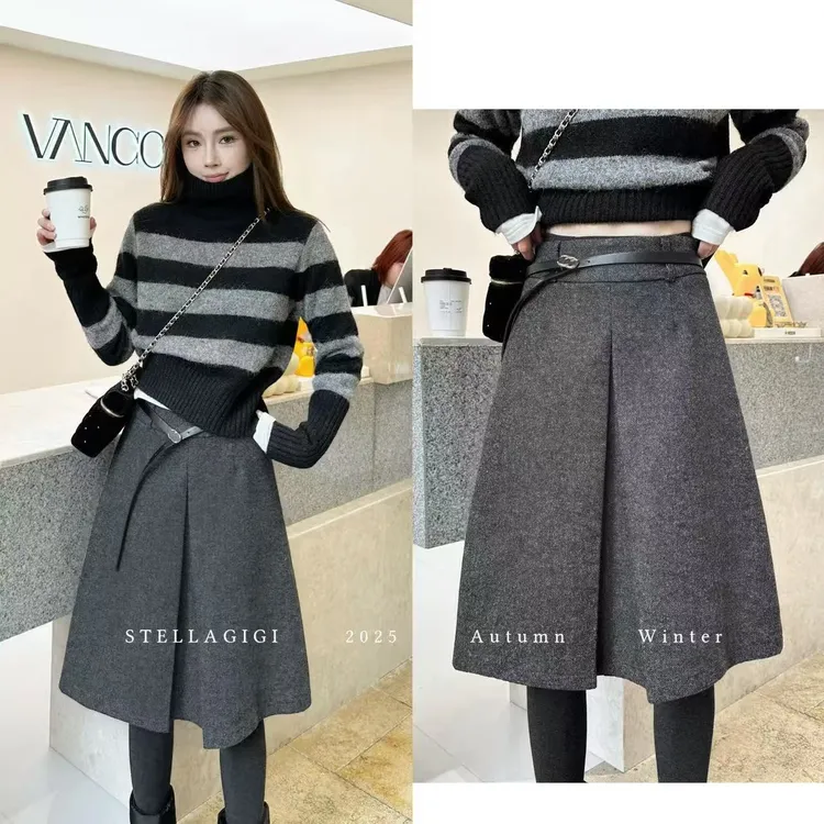 SG / 杨依姗 AW复古时髦羊毛高腰毛呢半身裙Q-20252463
