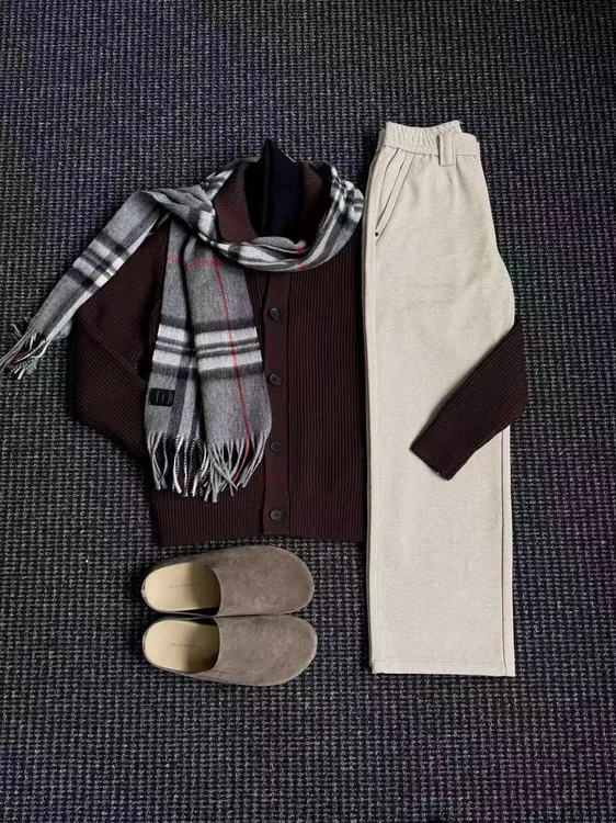 THON BERRY男士秋冬新款羊毛针织开衫休闲百搭毛呢裤通勤两件套潮