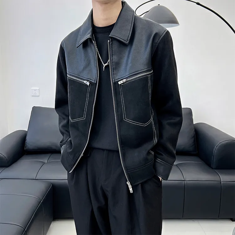 拼接撞色外套男韩版潮流轻熟风长袖上衣2025春季新款高级感夹克衫