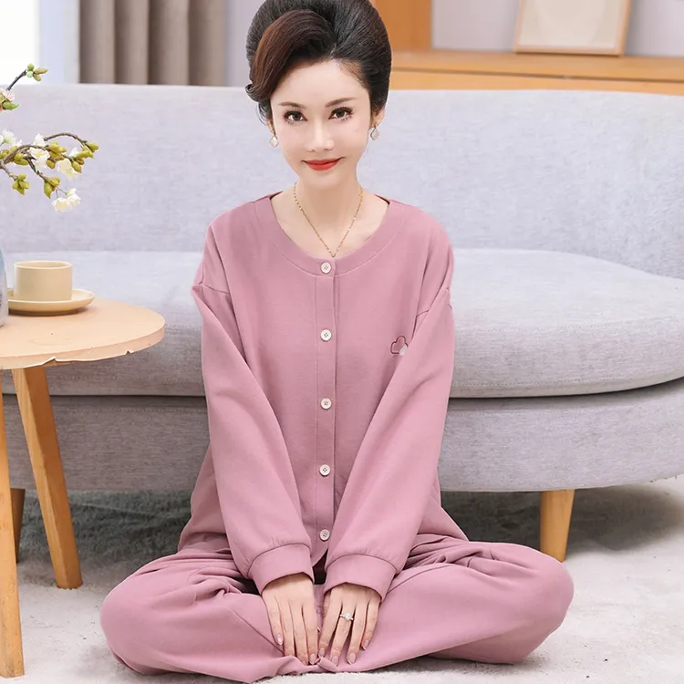 德绒睡衣女秋冬季保暖长袖加厚两件套中老年妈妈开衫家居服可外穿