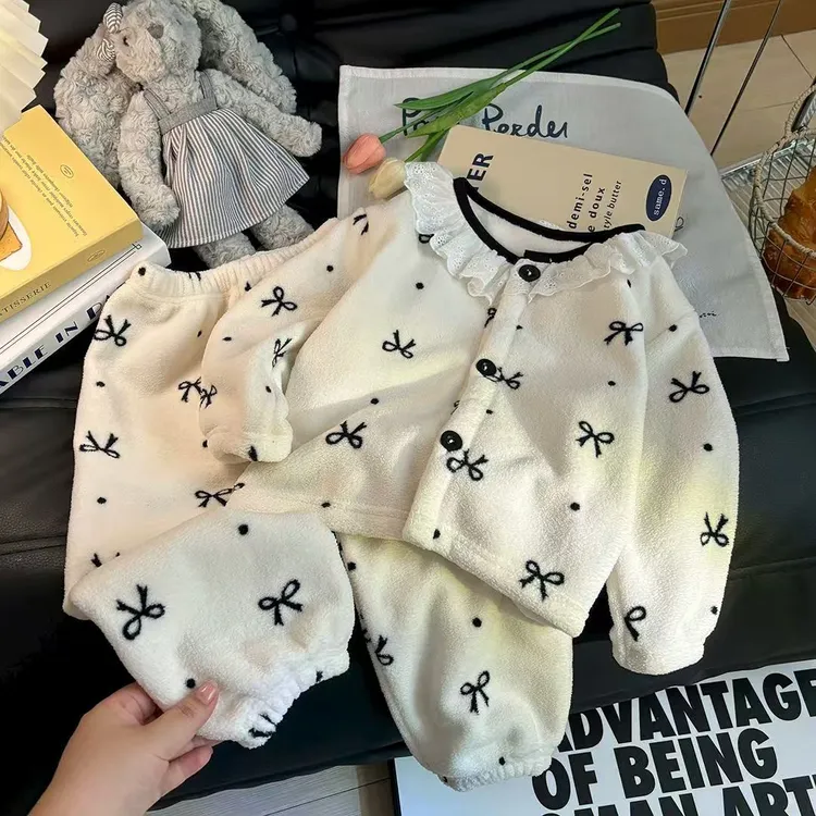 【爆款推荐】新款儿童保暖套装秋冬女童加绒睡衣宝宝冬季家居服