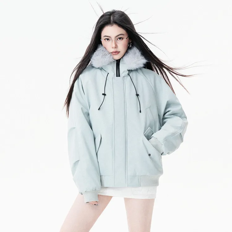 潮牌大口袋设计座山雕内里貉子毛帽子可拆卸百搭防风御寒保暖棉服