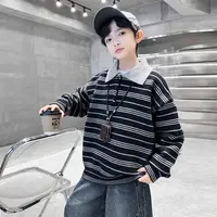 【条纹轻奢毛衣】男童秋冬季宽松翻领针织衫上衣中大童洋气韩版新款