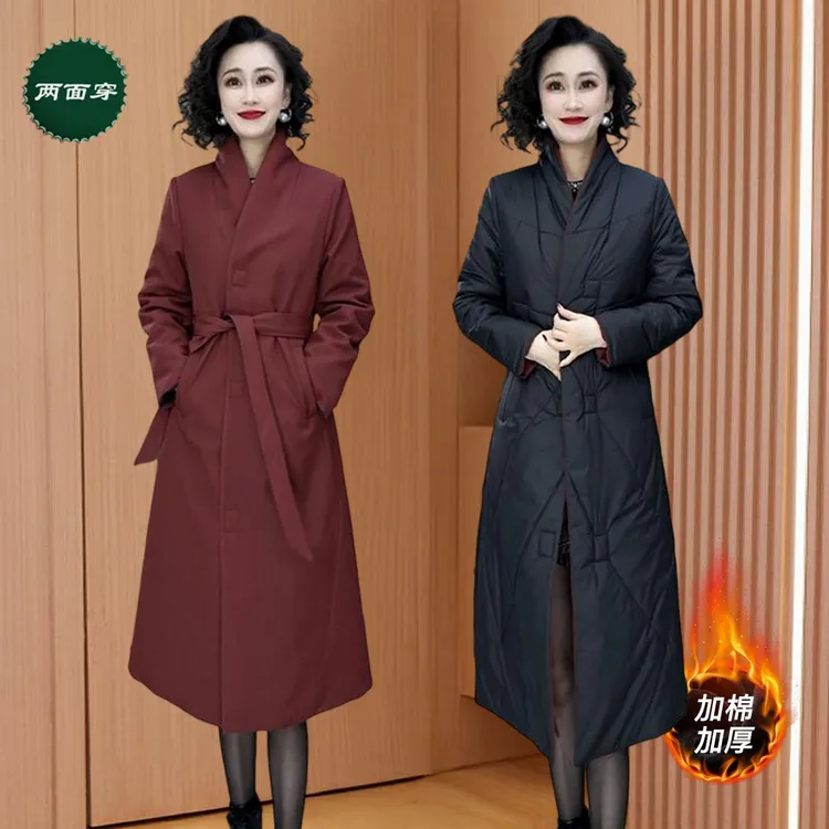 品牌双面穿时尚中长外套女2025秋冬新款加棉加厚洋气收腰爆款大衣