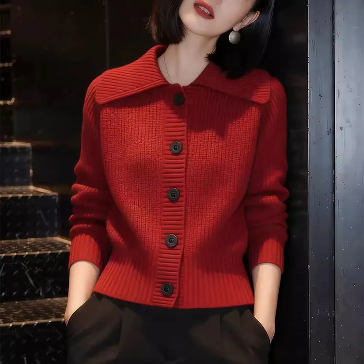 氛围感新年红色针织开衫女2026春季新款气质时尚减龄毛衣外套小众