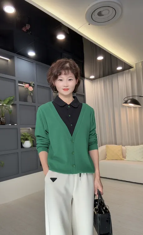 [一雅9906]秋季新款显瘦气质时尚打底假两件翻领扣子上衣