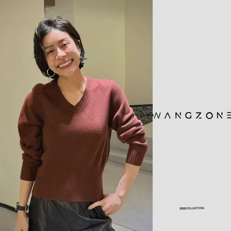 WANG ZONE｜中古老钱设计感羊毛V领修身针织衫打底毛衣