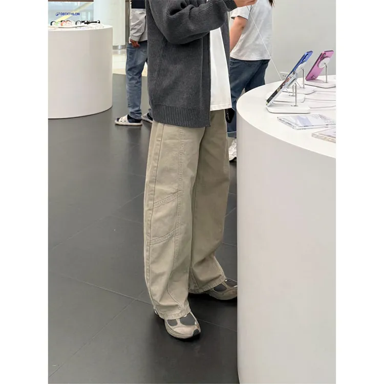 美式潮牌纯棉简约弯刀休闲裤男女秋季百搭宽松直筒裤情侣阔腿长裤