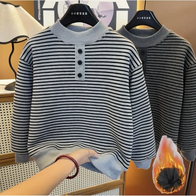 奥莱【专柜正品】绒】男童加绒卫衣冬季中大童一体绒男孩保暖打底衫