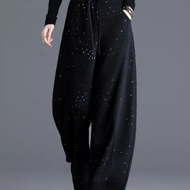 黑色运动裤女卫裤满天星美式松弛感裤子宽松bf慵懒风弯刀休闲长裤