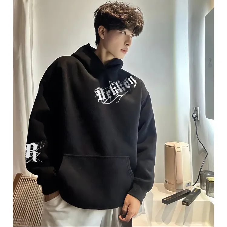 美式ins潮牌哥特风字母印花连帽宽松卫衣男女秋冬季个性情侣上衣