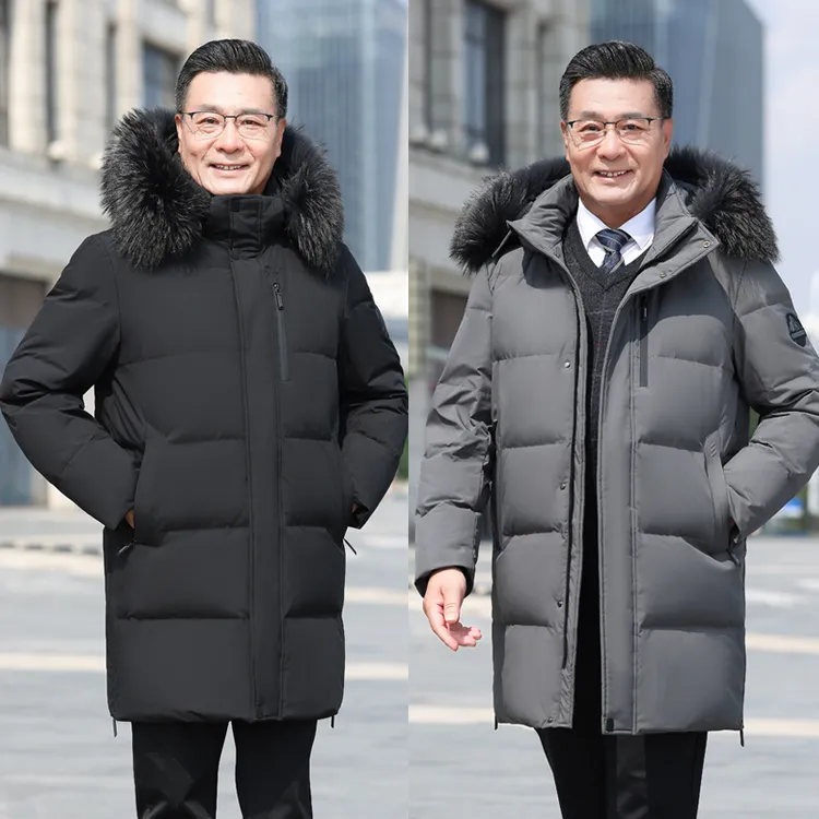 鹅绒服中老年人男士中长款冬季加厚保暖东北大码休闲爸爸装羽绒服